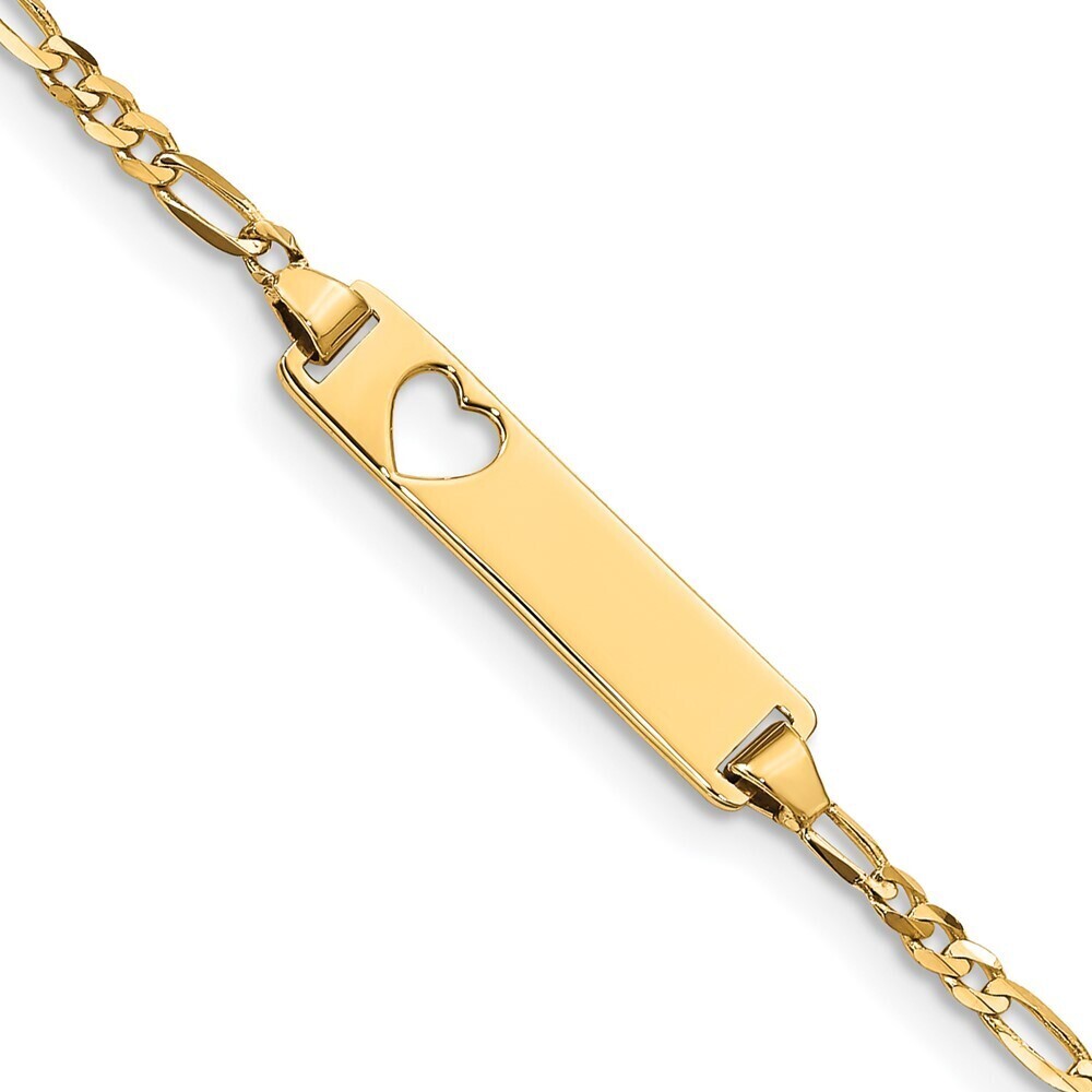 14k Yellow Gold Cut-out Heart Figaro Link Id Bracelet